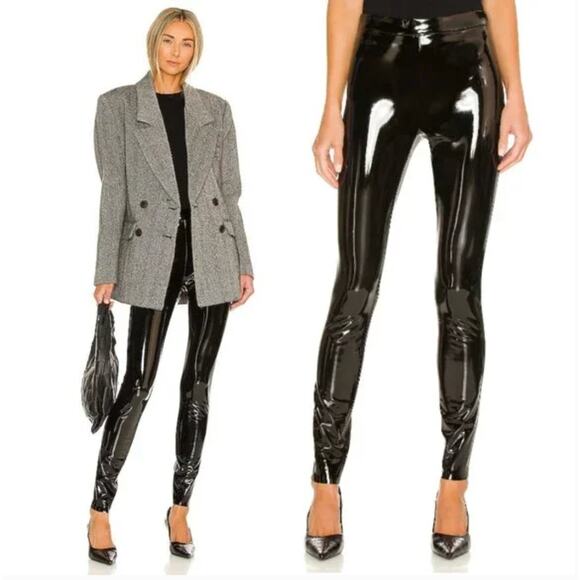 ALICE + OLIVIA Maddox Vegan Patent Latex Leather Leggings Black Sz 6 {3G26} - Picture 1 of 5